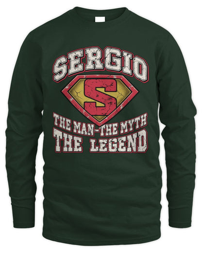 The Man The Myth The Legend Superman Graphic T-Shirt SERGIO M1-74 / Men's Long Sleeved T-Shirt / forest green