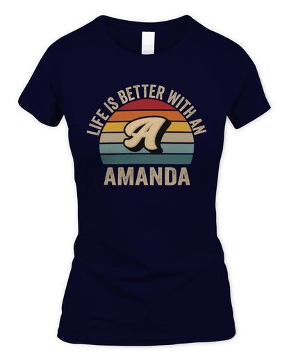 Life Is Better with Name Vintage Sun Shirt AMANDA M1-50 / Women's Standard T-Shirt / navy