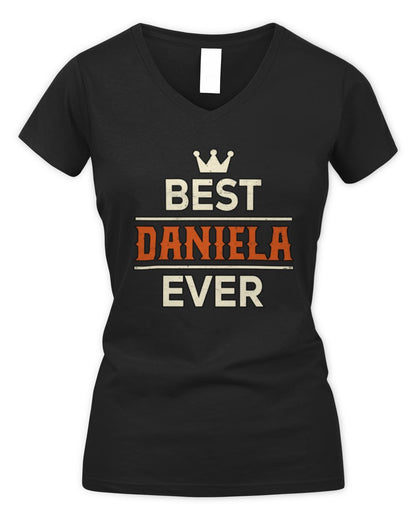 Best Your Name With Crown Shirt DANIELA M1-59 / Women's V-Neck T-Shirt / black