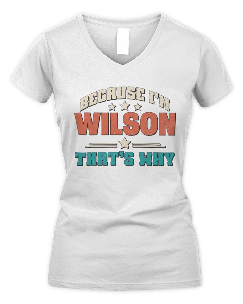 Because I'm Name That's Why Personalized Retro Shirt WILSON-49 / Women's V-Neck T-Shirt / white