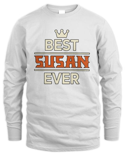 Best Your Name With Crown Shirt SUSAN M1-59 / Men's Long Sleeved T-Shirt / white