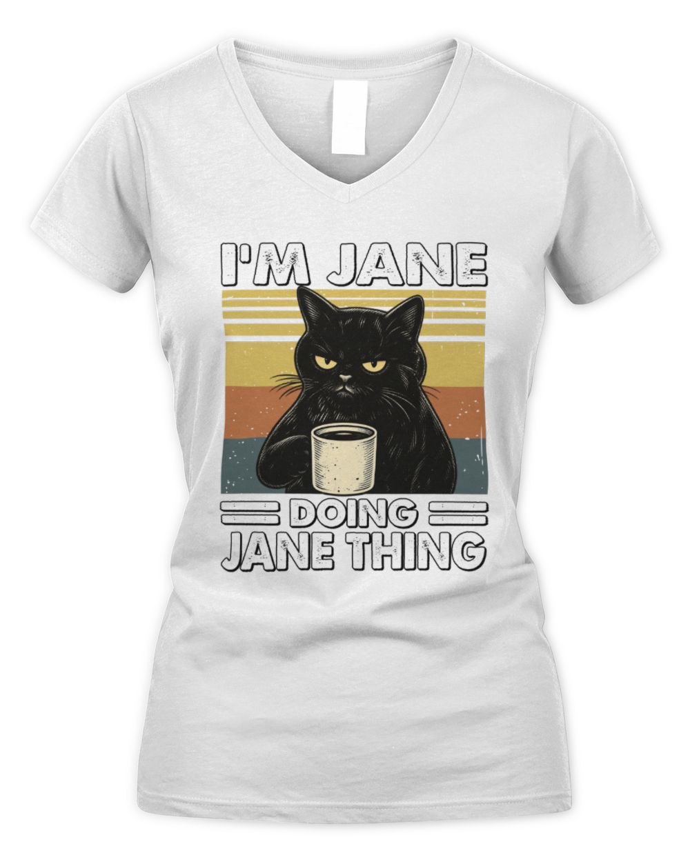 I'm Name Doing Name Thing Grumpy Black Cat Shirt JANE M1-79 / Women's V-Neck T-Shirt / white