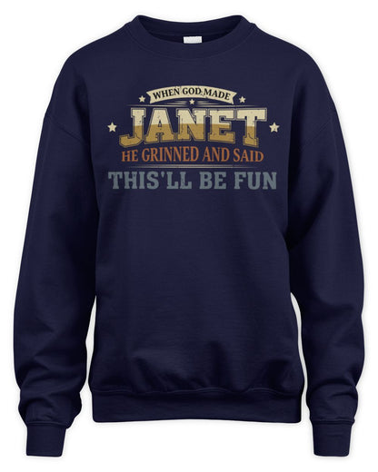 When God Made Your Name Funny Heritage T-Shirt JANET M1-80 / Unisex Sweatshirt / navy