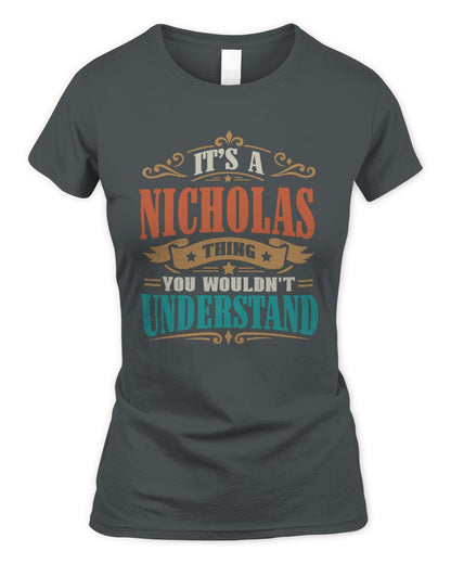 It’s a Name Thing Personalized Retro T-Shirt NICHOLAS M1-47 / Women's Standard T-Shirt / charcoal