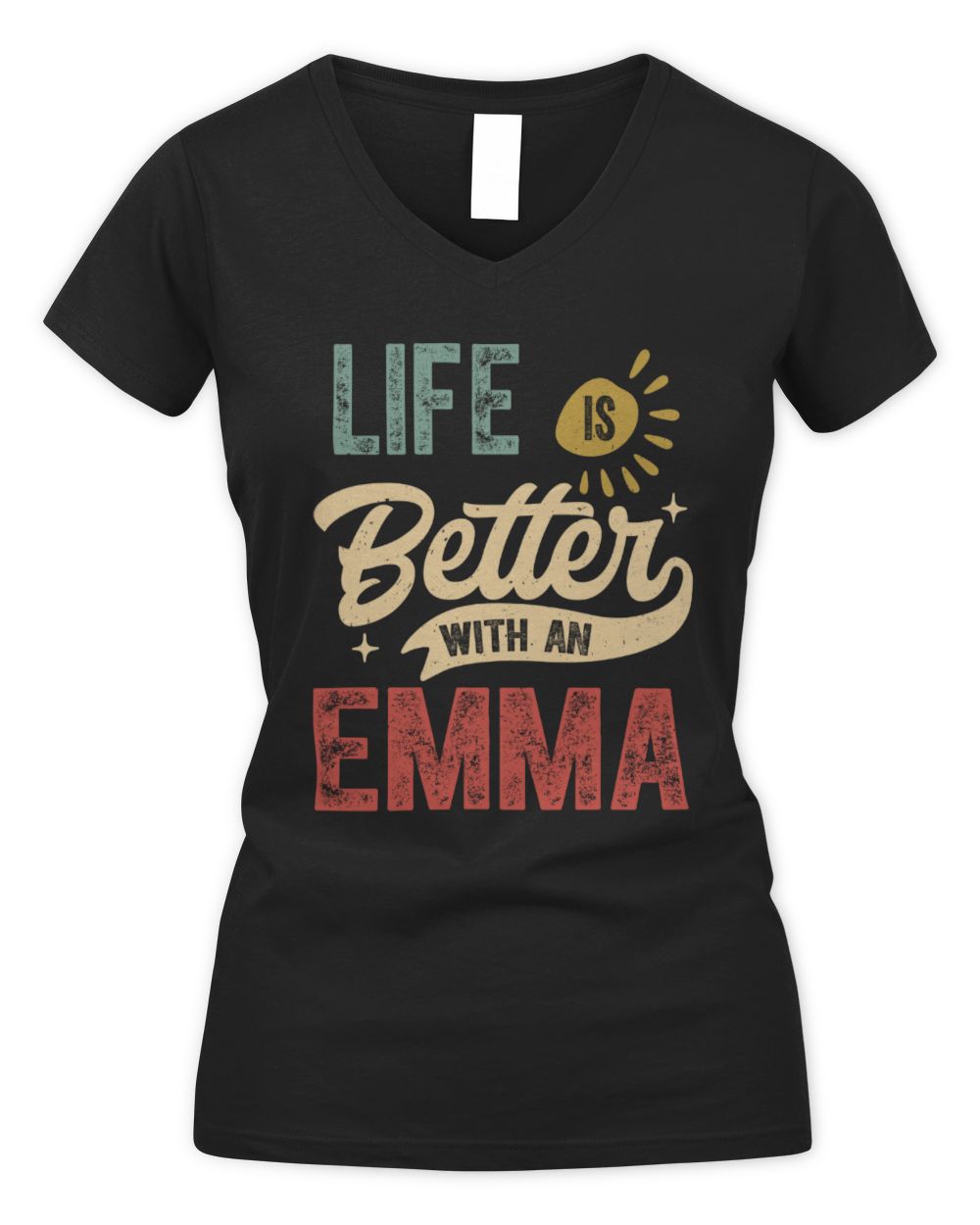 Life Is Better With a Name Personalized Retro T-Shirt EMMA-48 / Women's V-Neck T-Shirt / black