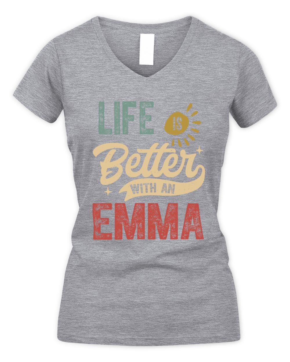 Life Is Better With a Name Personalized Retro T-Shirt EMMA-48 / Women's V-Neck T-Shirt / sport grey