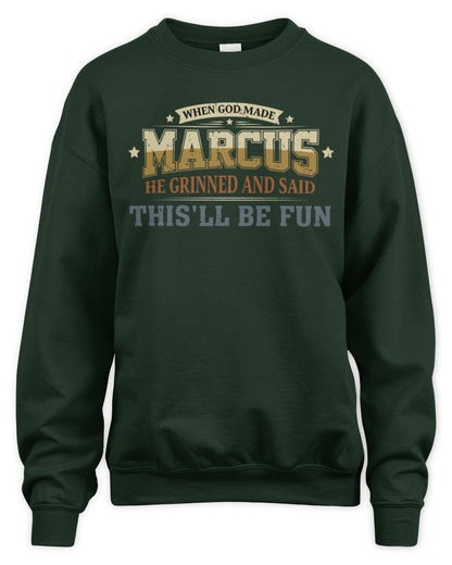 When God Made Your Name Funny Heritage T-Shirt MARCUS M1-80 / Unisex Sweatshirt / forest green