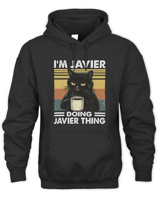 I'm Name Doing Name Thing Grumpy Black Cat Shirt JAVIER M1-79 / Unisex Hoodie / black