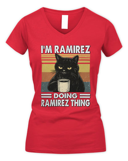 I'm Name Doing Name Thing Grumpy Black Cat Shirt RAMIREZ M1-79 / Women's V-Neck T-Shirt / red