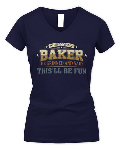 When God Made Your Name Funny Heritage T-Shirt BAKER M1-80 / Women's V-Neck T-Shirt / navy