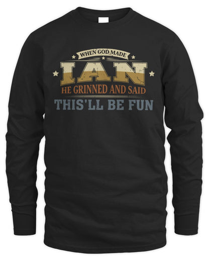 When God Made Your Name Funny Heritage T-Shirt IAN M1-80 / Men's Long Sleeved T-Shirt / black