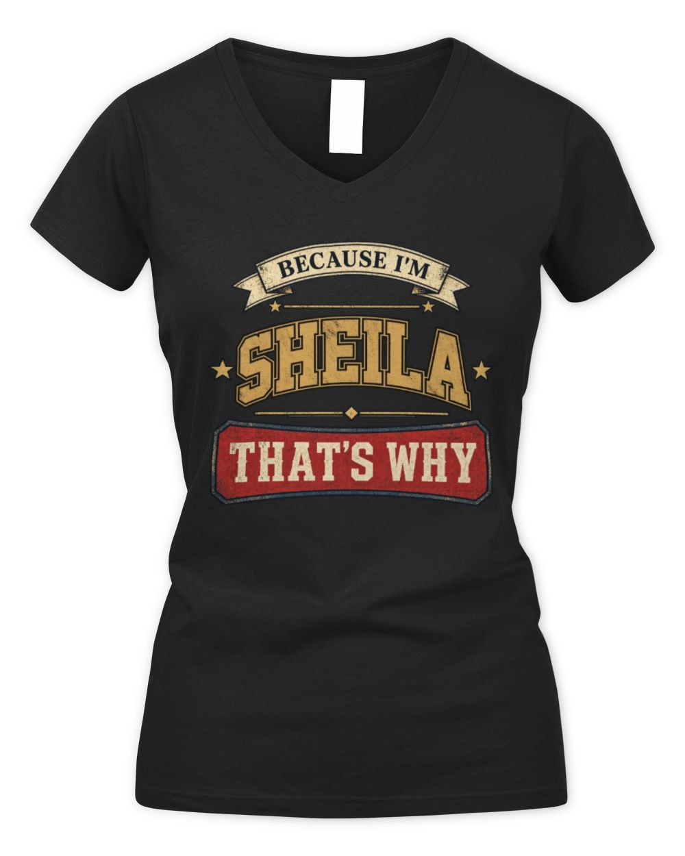 Because I'm Name That's Why Americana T-Shirt SHEILA M1-S88 / Women's V-Neck T-Shirt / black
