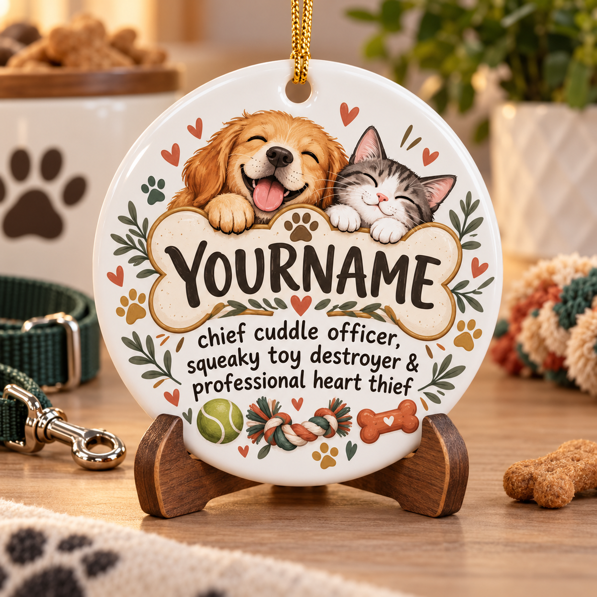 Chief Cuddle Officer Squeaky Toy Destroyer & Professional Heart Thief - Personalized Ceramic Ornament