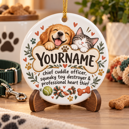 Chief Cuddle Officer Squeaky Toy Destroyer & Professional Heart Thief - Personalized Ceramic Ornament