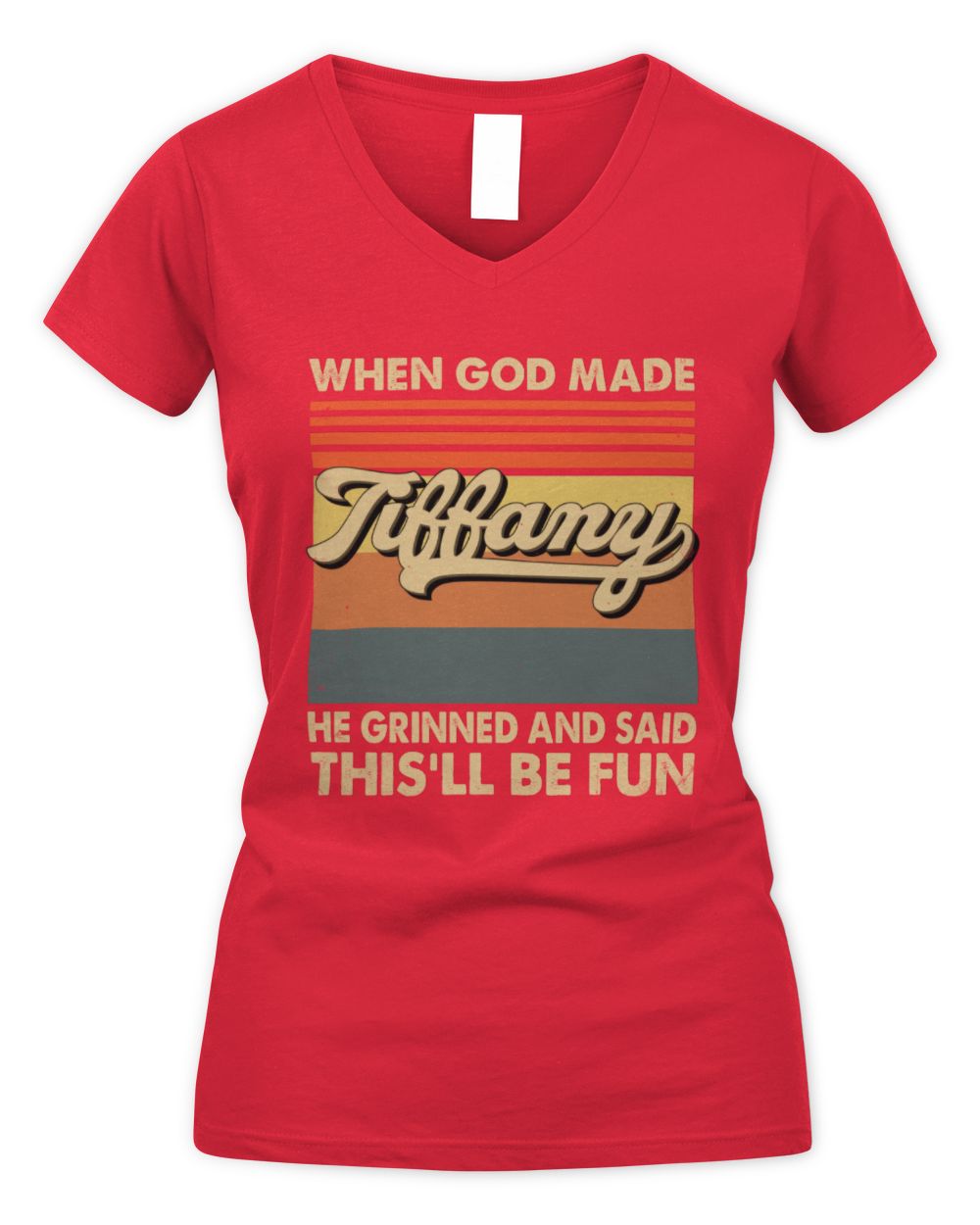 When God Made Your Name He Grinned Vintage T-Shirt TIFFANY M1-55 / Women's V-Neck T-Shirt / red