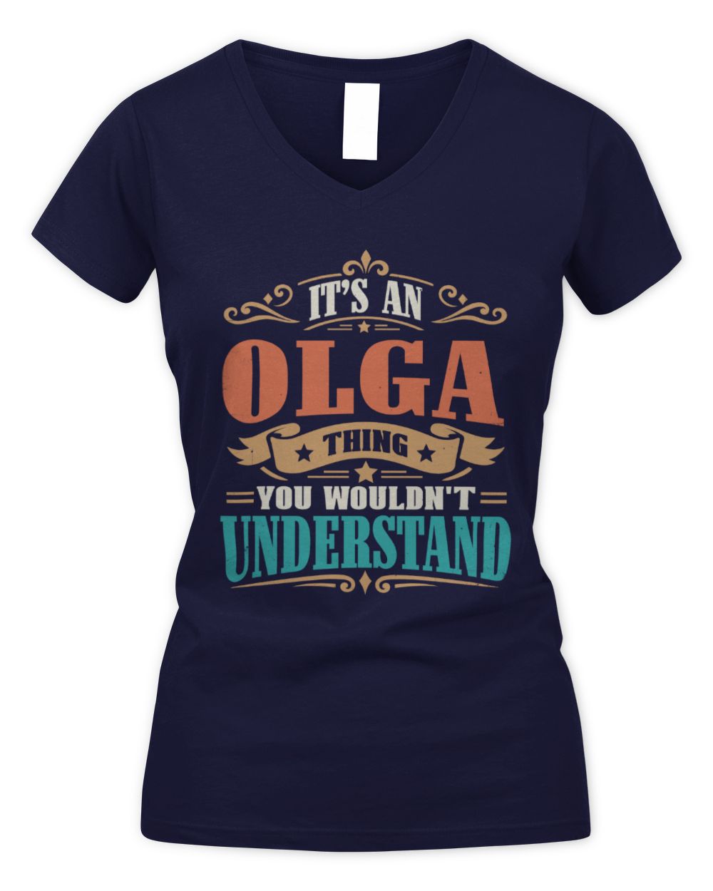 It’s a Name Thing Personalized Retro T-Shirt OLGA M1-47 / Women's V-Neck T-Shirt / navy