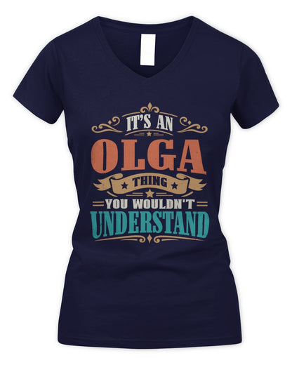 It’s a Name Thing Personalized Retro T-Shirt OLGA M1-47 / Women's V-Neck T-Shirt / navy