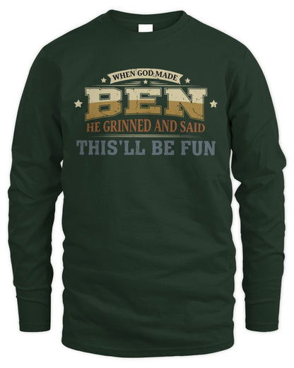 When God Made Your Name Funny Heritage T-Shirt BEN M1-80 / Men's Long Sleeved T-Shirt / forest green