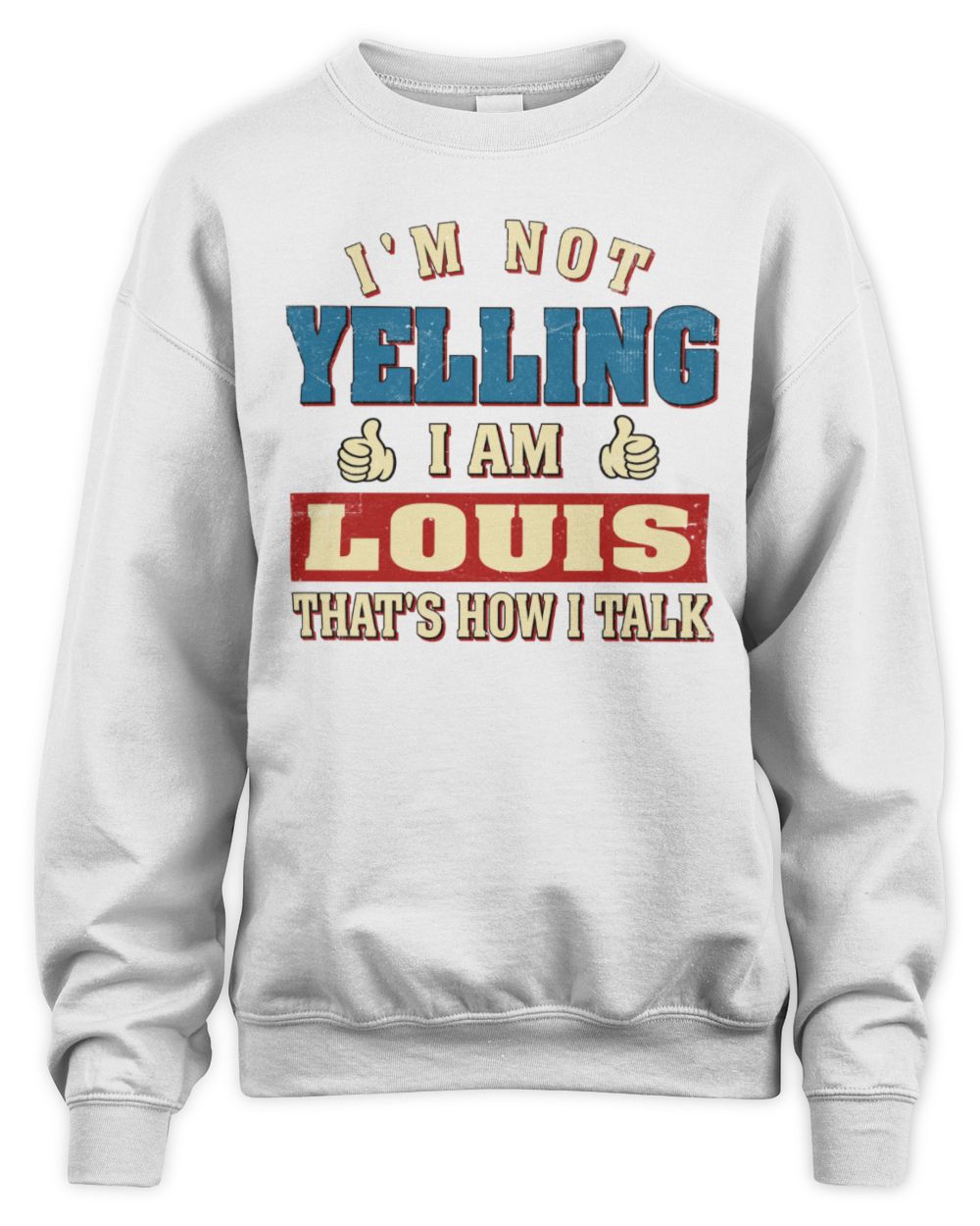 I'm Not Yelling I'm Name That's How I Talk Shirt LOUIS M1-67 / Unisex Sweatshirt / white