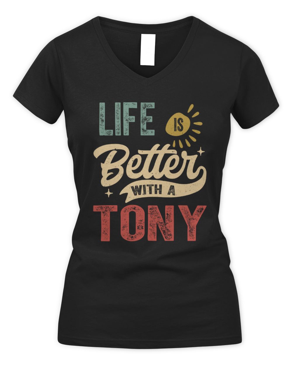 Life Is Better With a Name Personalized Retro T-Shirt TONY-48 / Women's V-Neck T-Shirt / black