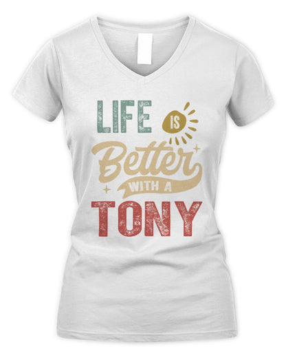 Life Is Better With a Name Personalized Retro T-Shirt TONY-48 / Women's V-Neck T-Shirt / white