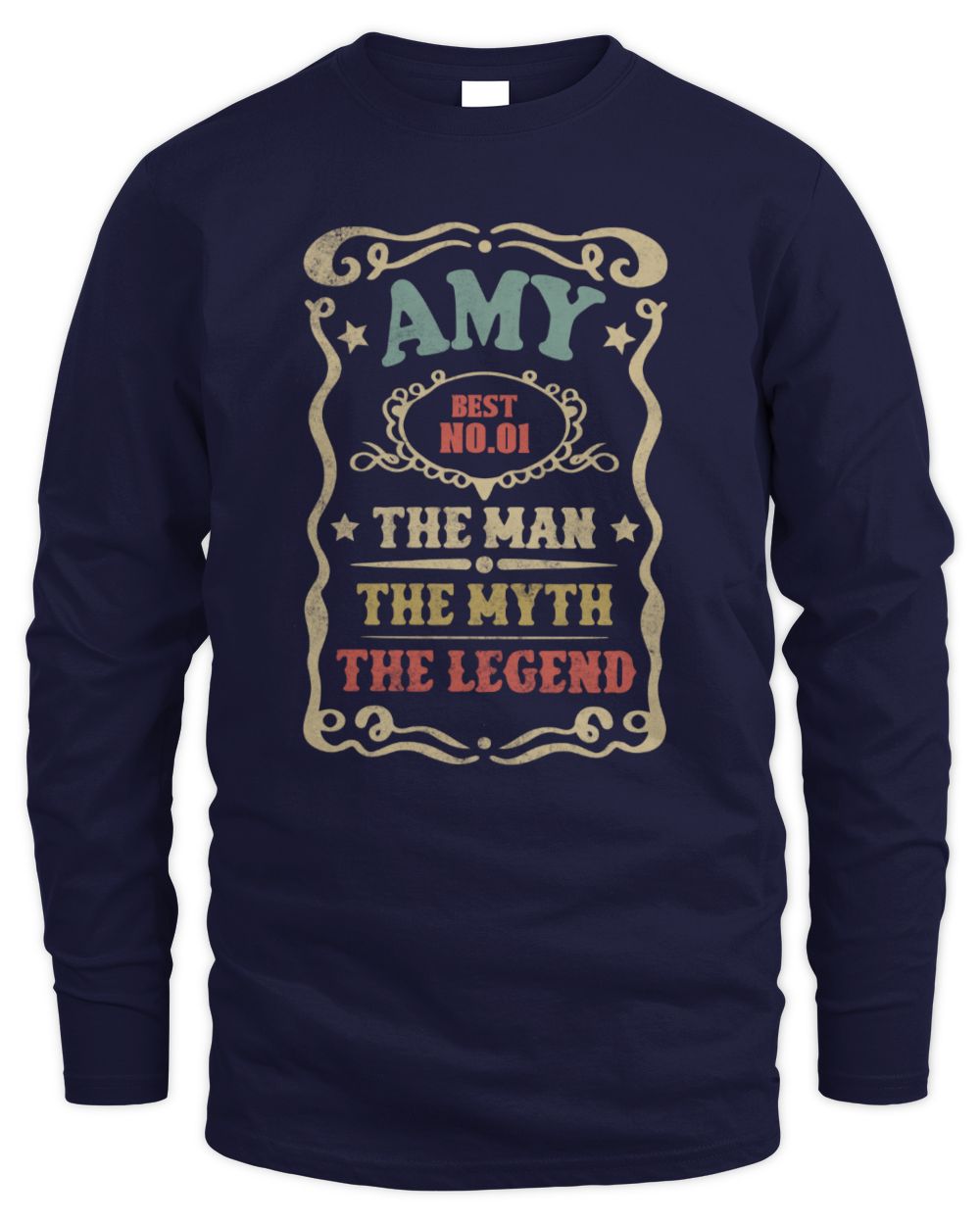 The Man The Myth The Legend Vintage Gold Wine Shirt AMY M1-52 / Men's Long Sleeved T-Shirt / navy