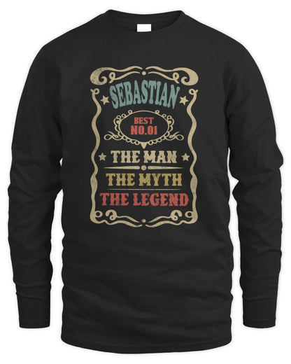 The Man The Myth The Legend Vintage Gold Wine Shirt SEBASTIAN M1-52 / Men's Long Sleeved T-Shirt / black