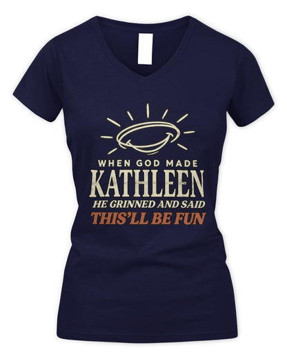 When God Made Your Name Funny Western T-Shirt T-Shirt KATHLEEN M1-S82 / Women's V-Neck T-Shirt / navy
