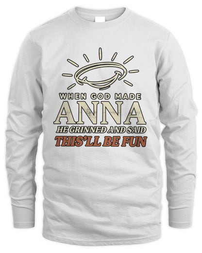 When God Made Your Name Funny Western T-Shirt T-Shirt ANNA M1-S82 / Men's Long Sleeved T-Shirt / white
