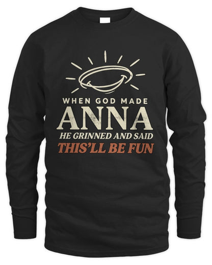 When God Made Your Name Funny Western T-Shirt T-Shirt ANNA M1-S82 / Men's Long Sleeved T-Shirt / black