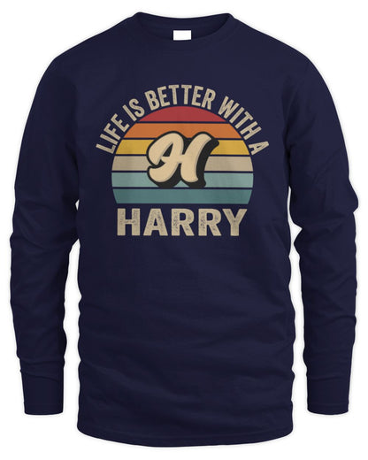 Life Is Better with Name Vintage Sun Shirt HARRY M1-50 / Men's Long Sleeved T-Shirt / navy