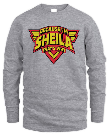 Because I'm Name That's Why Red and Yellow Logo Graphic T-Shirt SHEILA M1-75 / Men's Long Sleeved T-Shirt / sport grey