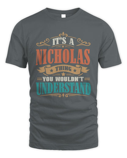 It’s a Name Thing Personalized Retro T-Shirt NICHOLAS M1-47 / Unisex Standard T-Shirt / charcoal