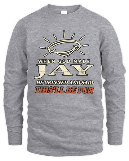 When God Made Your Name Funny Western T-Shirt T-Shirt JAY M1-S82 / Men's Long Sleeved T-Shirt / sport grey