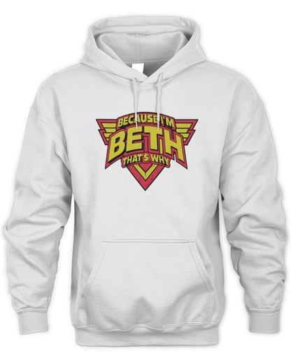 Because I'm Name That's Why Red and Yellow Logo Graphic T-Shirt BETH M1-75 / Unisex Hoodie / white