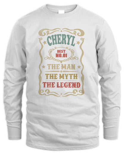 The Man The Myth The Legend Vintage Gold Wine Shirt CHERYL M1-52 / Men's Long Sleeved T-Shirt / white