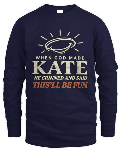 When God Made Your Name Funny Western T-Shirt T-Shirt KATE M1-S82 / Men's Long Sleeved T-Shirt / navy