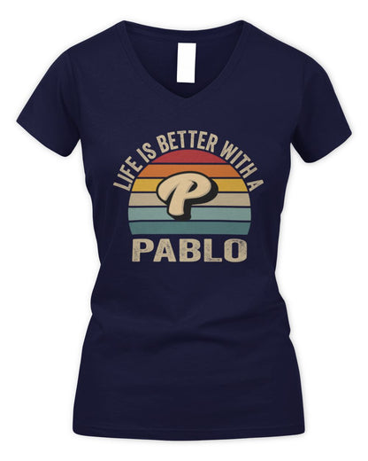 Life Is Better with Name Vintage Sun Shirt PABLO M1-50 / Women's V-Neck T-Shirt / navy