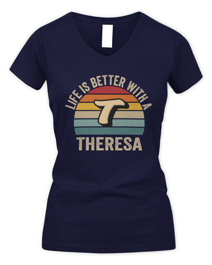 Life Is Better with Name Vintage Sun Shirt THERESA M1-50 / Women's V-Neck T-Shirt / navy