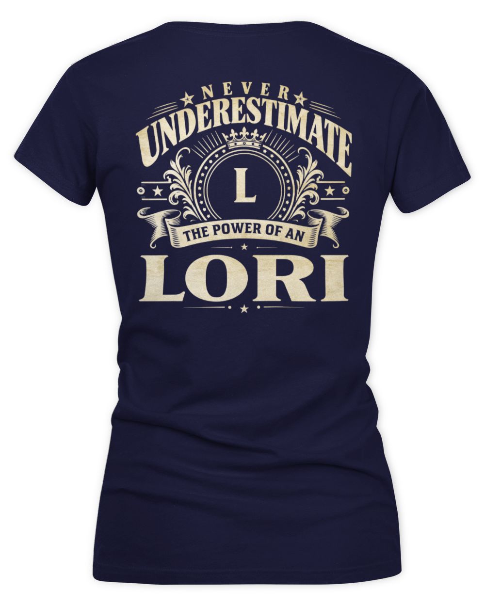 Never Underestimate Your Name Luxury Logo Shirt LORI M1-63 / Women's V-Neck T-Shirt / navy