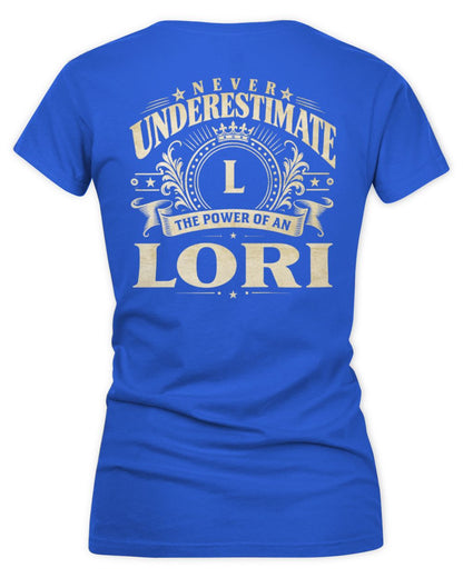 Never Underestimate Your Name Luxury Logo Shirt LORI M1-63 / Women's V-Neck T-Shirt / royal