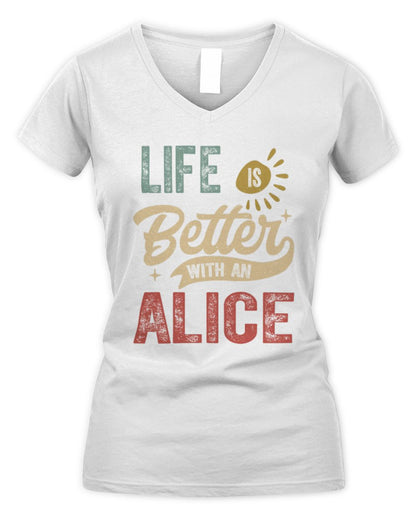 Life Is Better With a Name Personalized Retro T-Shirt ALICE-48 / Women's V-Neck T-Shirt / white