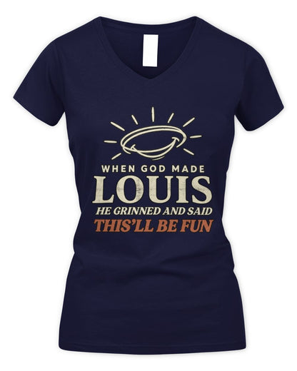 When God Made Your Name Funny Western T-Shirt T-Shirt LOUIS M1-S82 / Women's V-Neck T-Shirt / navy