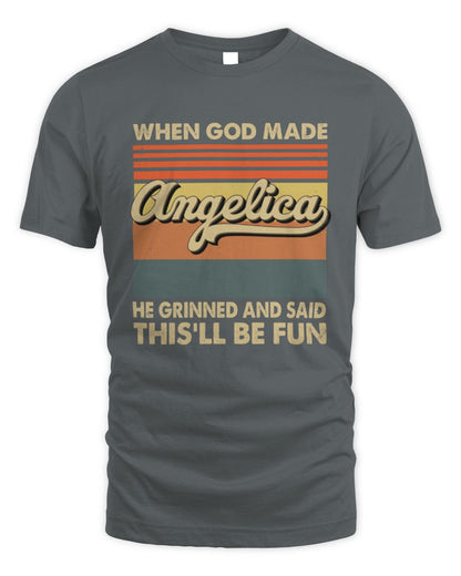When God Made Your Name He Grinned Vintage T-Shirt ANGELICA M1-55 / Unisex Standard T-Shirt / charcoal