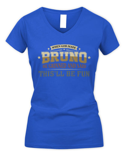 When God Made Your Name Funny Heritage T-Shirt BRUNO M1-80 / Women's V-Neck T-Shirt / royal