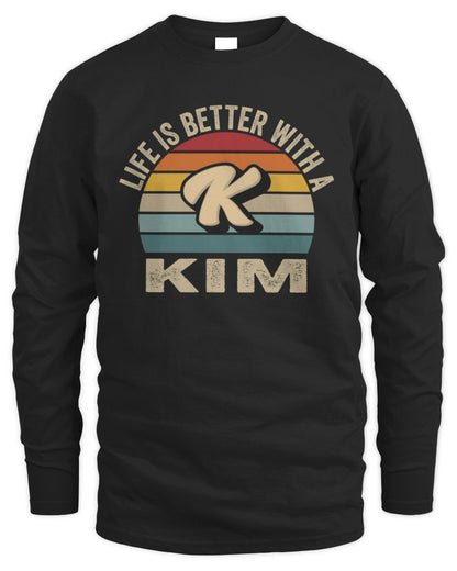 Life Is Better with Name Vintage Sun Shirt KIM M1-50 / Men's Long Sleeved T-Shirt / black