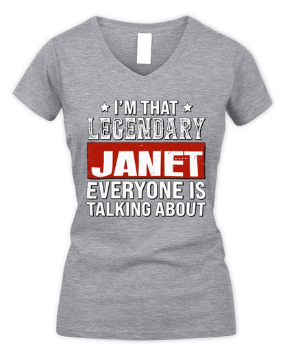 I'm That Legendary Name Everyone Is Talking About Funny Graphic T-Shirt JANET M1-73 / Women's V-Neck T-Shirt / sport grey