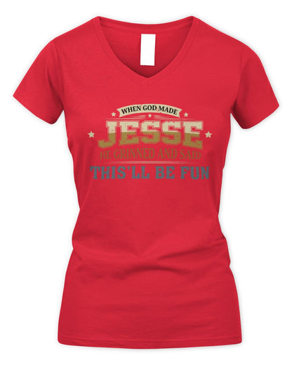 When God Made Your Name Funny Heritage T-Shirt JESSE M1-80 / Women's V-Neck T-Shirt / red