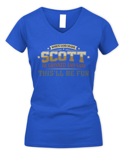 When God Made Your Name Funny Heritage T-Shirt SCOTT M1-80 / Women's V-Neck T-Shirt / royal