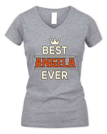 Best Your Name With Crown Shirt ANGELA M1-59 / Women's V-Neck T-Shirt / sport grey